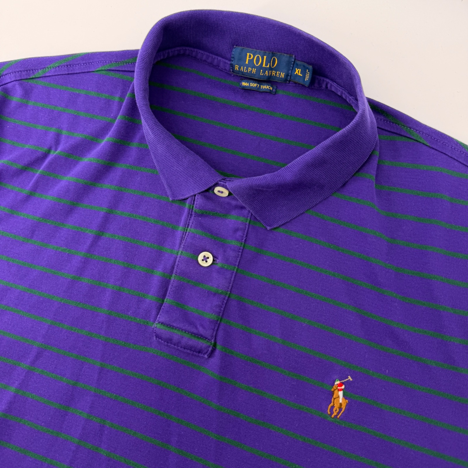 Polo Ralph Lauren Polo Shirt Men Xl Purple Green Striped Pima Soft Touch Pony
